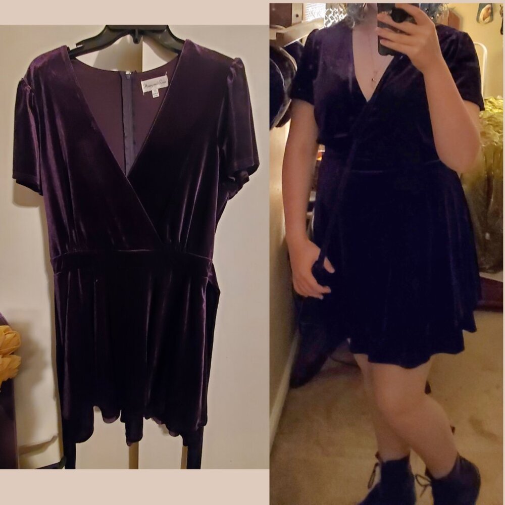 Junior Purple Velvet Faux Wrap Dress